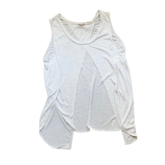 Aritzia Wilfred Tank Top T-shirt Rayon Sleeveless Split Back Open Off White XXS - Picture 1 of 7